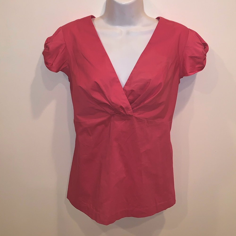 Ann Taylor Cap Sleeve Blouse/Pink Salmon/Sz 4/EUC/Beautiful V-Neck/Cotton Blend